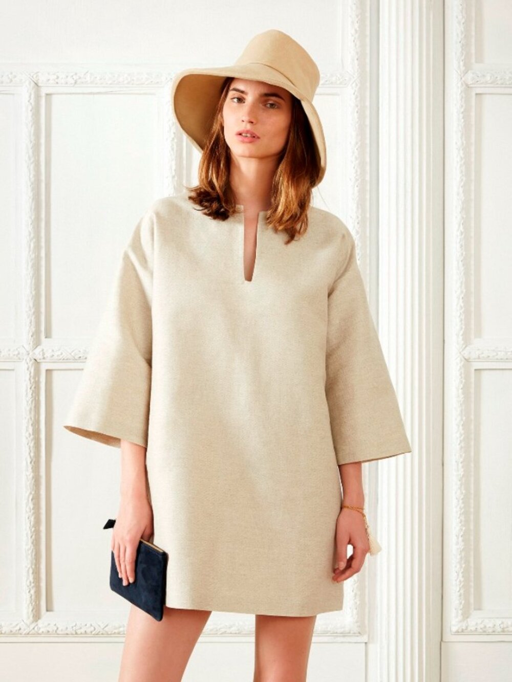 NWT Nanushka Linen Beige Oversized Caftan Mini Dress Tunic size XS